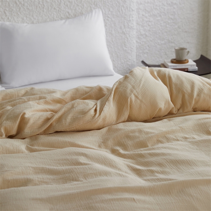 91家纺网 家纺一手货源 找家纺 安莱生活2024新款绉纱美拉德色纯色单品被套 曲奇