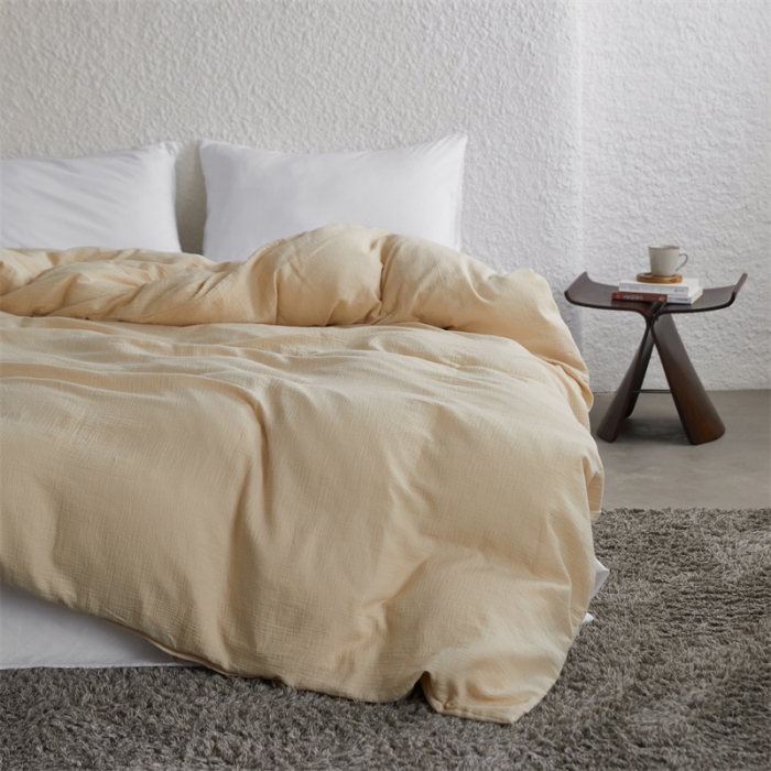 91家纺网 家纺一手货源 找家纺 安莱生活2024新款绉纱美拉德色纯色单品被套 曲奇