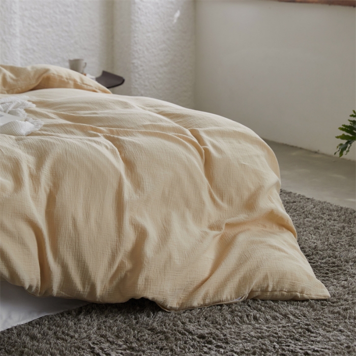 91家纺网 家纺一手货源 找家纺 安莱生活2024新款绉纱美拉德色纯色单品被套 曲奇