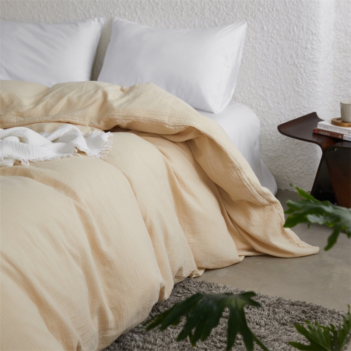 91家纺网 家纺一手货源 找家纺 安莱生活2024新款绉纱美拉德色纯色单品被套 曲奇