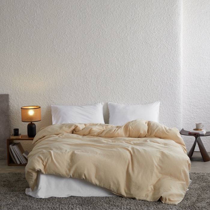 91家纺网 家纺一手货源 找家纺 安莱生活2024新款绉纱美拉德色纯色单品被套 曲奇