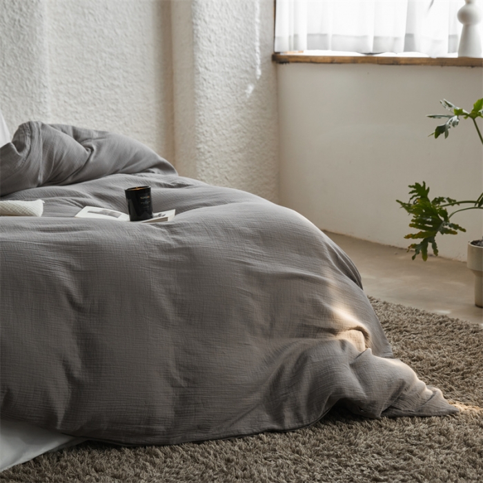 91家纺网 家纺一手货源 找家纺 安莱生活2024新款绉纱美拉德色纯色单品被套 水泥