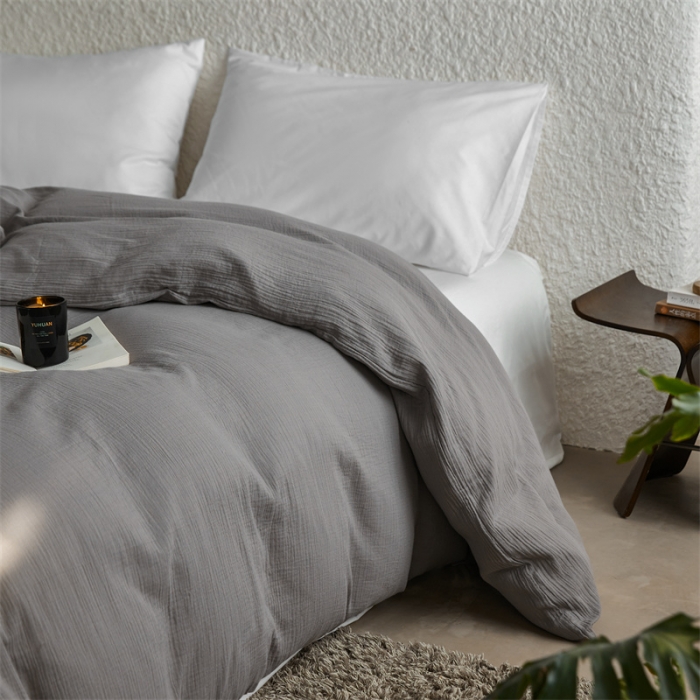 91家纺网 家纺一手货源 找家纺 安莱生活2024新款绉纱美拉德色纯色单品被套 水泥