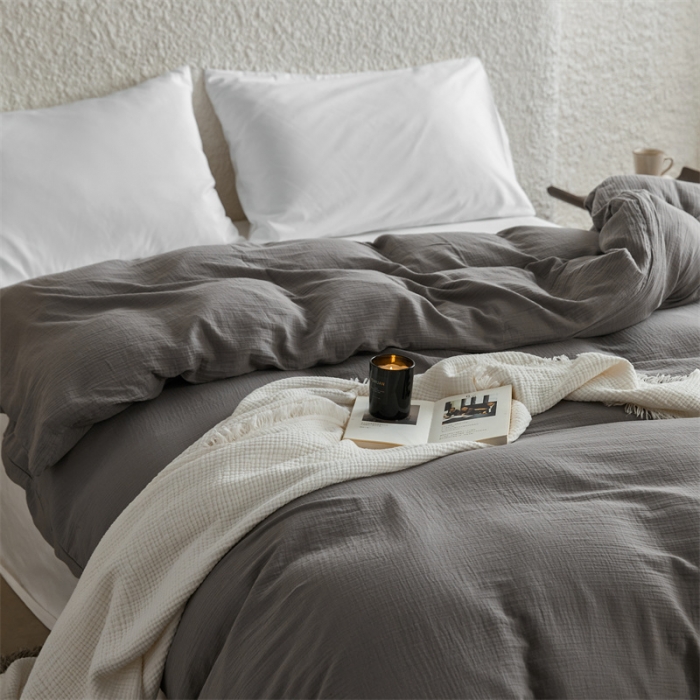 91家纺网 家纺一手货源 找家纺 安莱生活2024新款绉纱美拉德色纯色单品被套 水泥