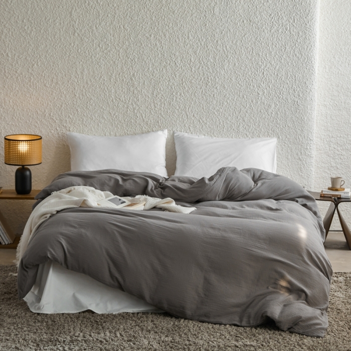 91家纺网 家纺一手货源 找家纺 安莱生活2024新款绉纱美拉德色纯色单品被套 水泥