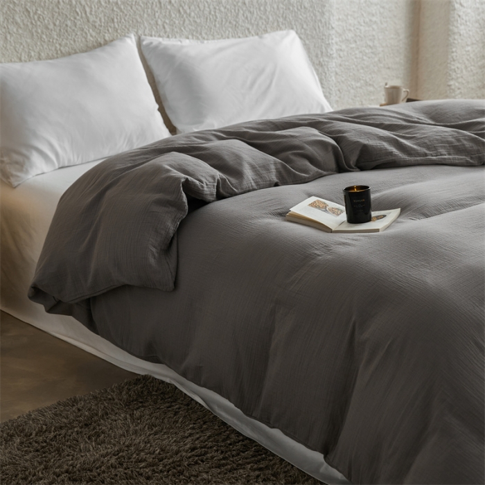 91家纺网 家纺一手货源 找家纺 安莱生活2024新款绉纱美拉德色纯色单品被套 水泥