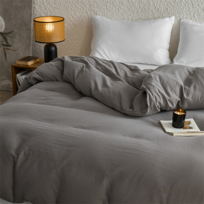 91家纺网 家纺一手货源 找家纺 安莱生活2024新款绉纱美拉德色纯色单品被套 水泥