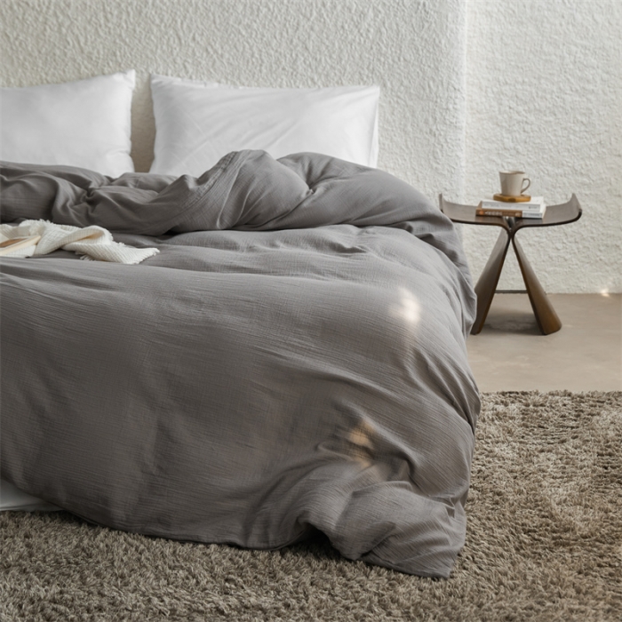 91家纺网 家纺一手货源 找家纺 安莱生活2024新款绉纱美拉德色纯色单品被套 水泥