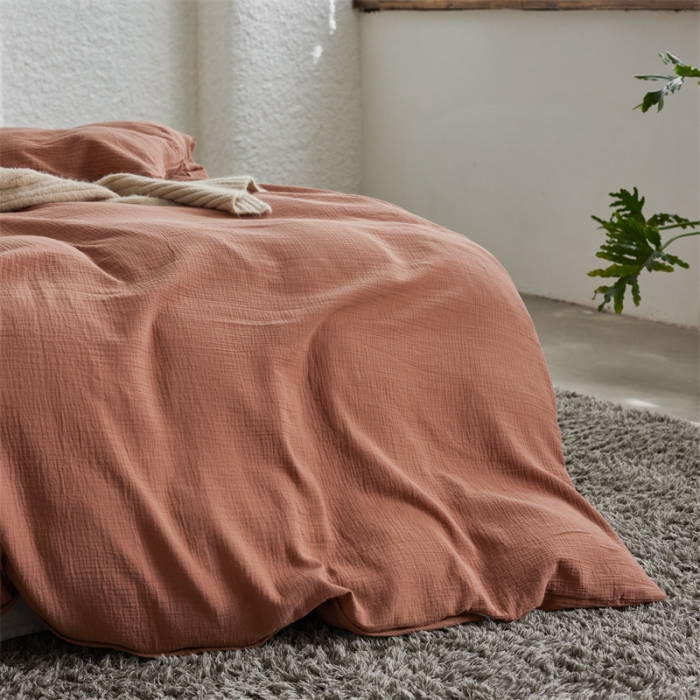 91家纺网 家纺一手货源 找家纺 安莱生活2024新款绉纱美拉德色纯色单品被套 太妃