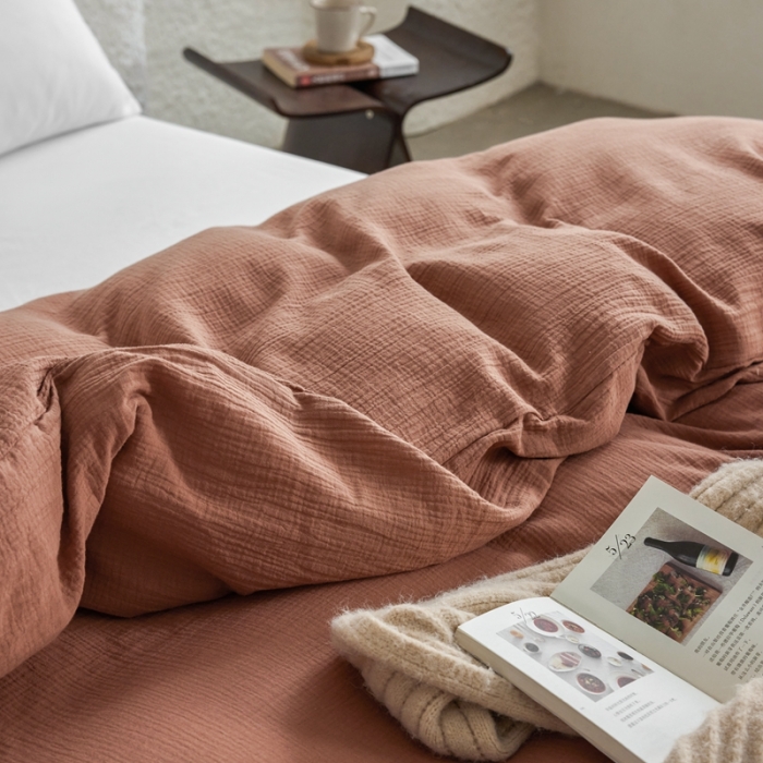 91家纺网 家纺一手货源 找家纺 安莱生活2024新款绉纱美拉德色纯色单品被套 太妃