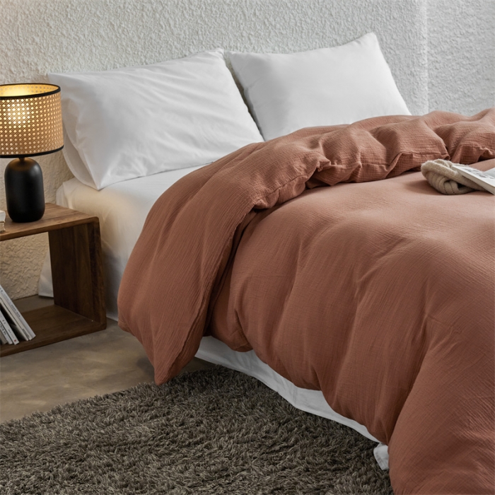 91家纺网 家纺一手货源 找家纺 安莱生活2024新款绉纱美拉德色纯色单品被套 太妃