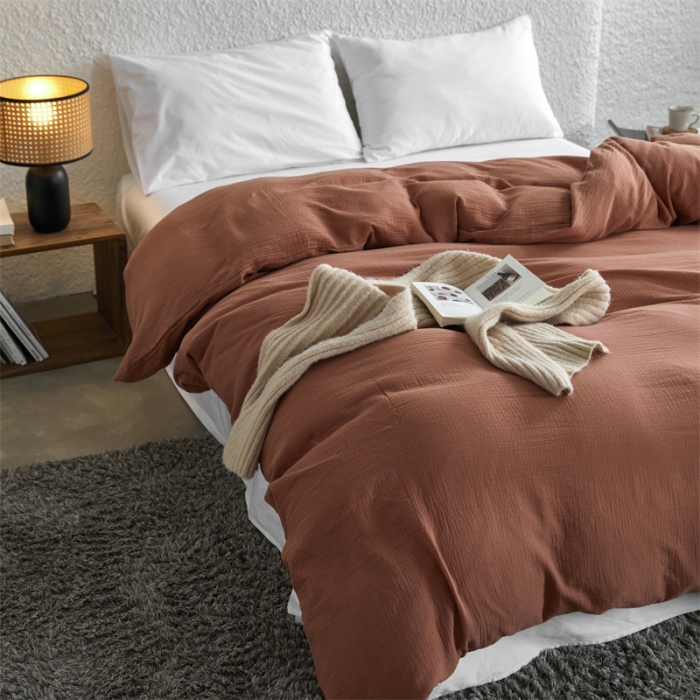 91家纺网 家纺一手货源 找家纺 安莱生活2024新款绉纱美拉德色纯色单品被套 太妃