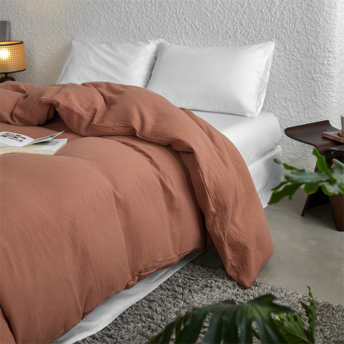 91家纺网 家纺一手货源 找家纺 安莱生活2024新款绉纱美拉德色纯色单品被套 太妃