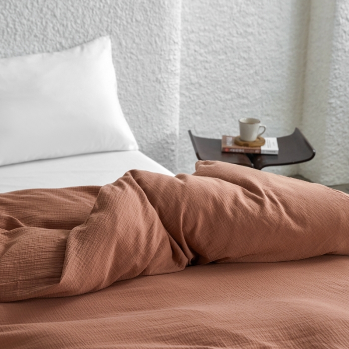 91家纺网 家纺一手货源 找家纺 安莱生活2024新款绉纱美拉德色纯色单品被套 太妃