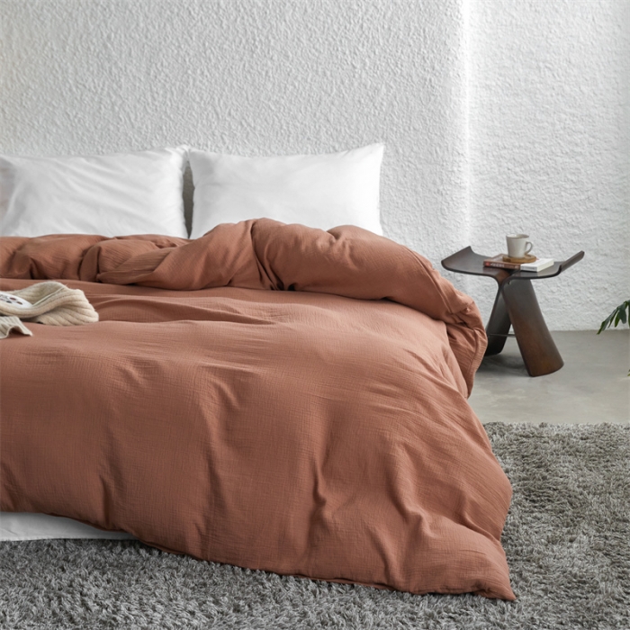 91家纺网 家纺一手货源 找家纺 安莱生活2024新款绉纱美拉德色纯色单品被套 太妃