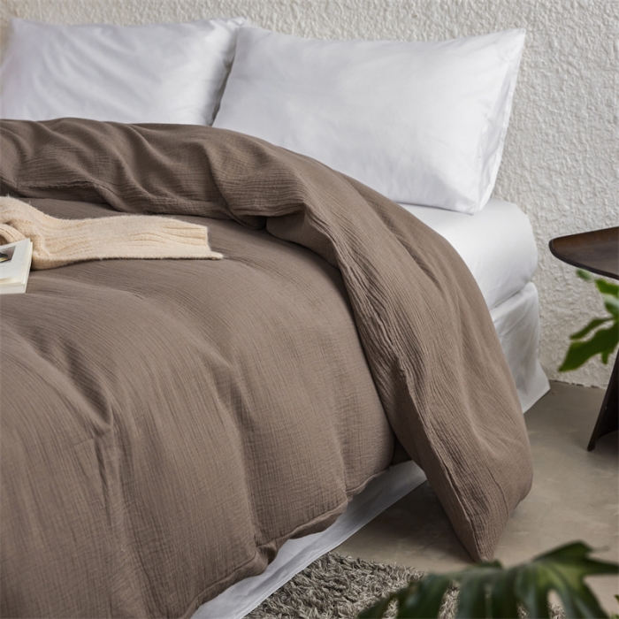 91家纺网 家纺一手货源 找家纺 安莱生活2024新款绉纱美拉德色纯色单品被套 糖棕