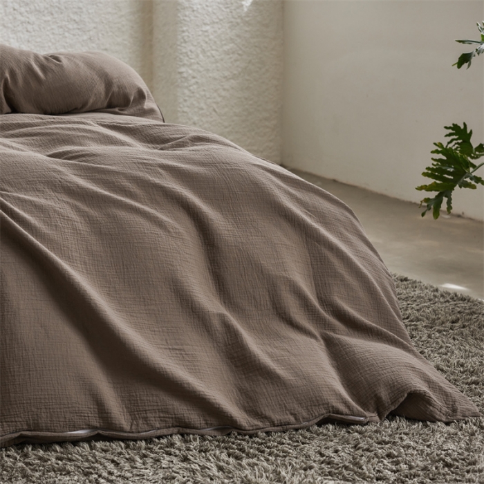 91家纺网 家纺一手货源 找家纺 安莱生活2024新款绉纱美拉德色纯色单品被套 糖棕