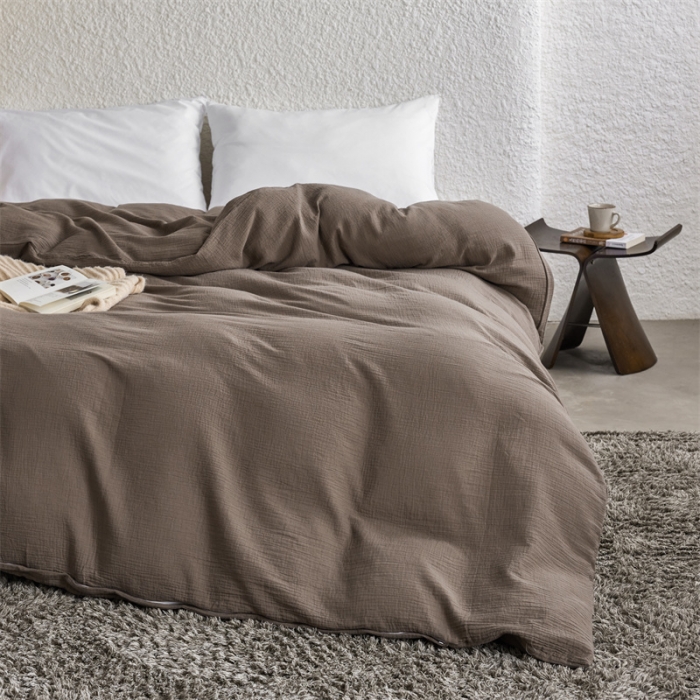 91家纺网 家纺一手货源 找家纺 安莱生活2024新款绉纱美拉德色纯色单品被套 糖棕