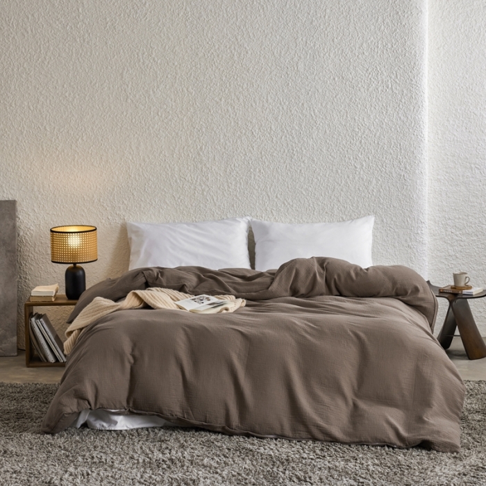 91家纺网 家纺一手货源 找家纺 安莱生活2024新款绉纱美拉德色纯色单品被套 糖棕