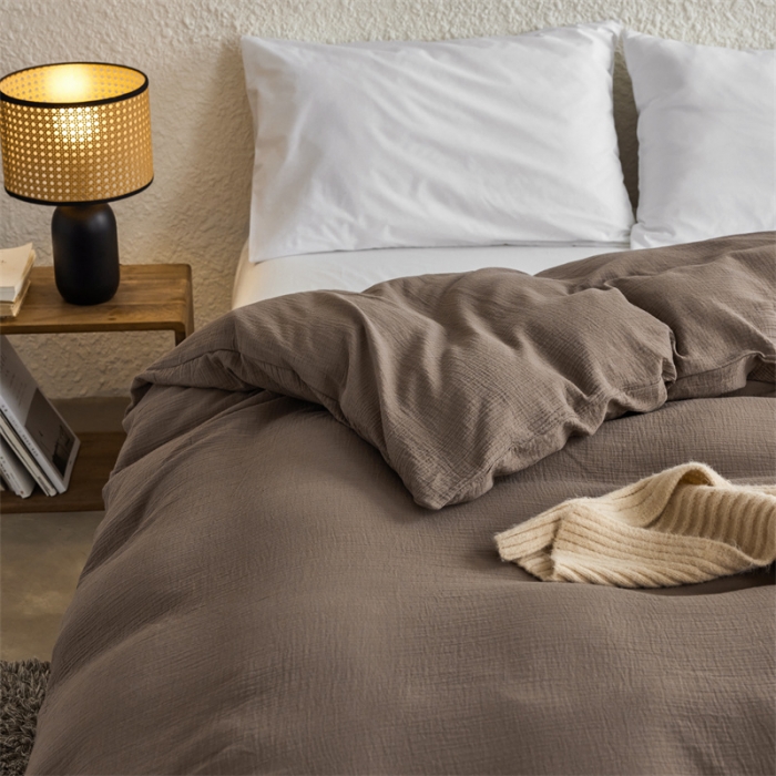 91家纺网 家纺一手货源 找家纺 安莱生活2024新款绉纱美拉德色纯色单品被套 糖棕