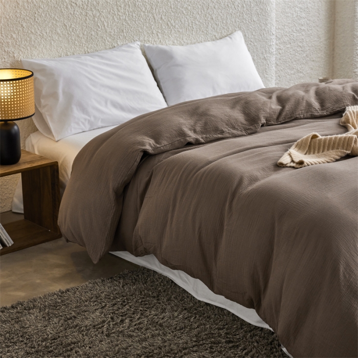 91家纺网 家纺一手货源 找家纺 安莱生活2024新款绉纱美拉德色纯色单品被套 糖棕