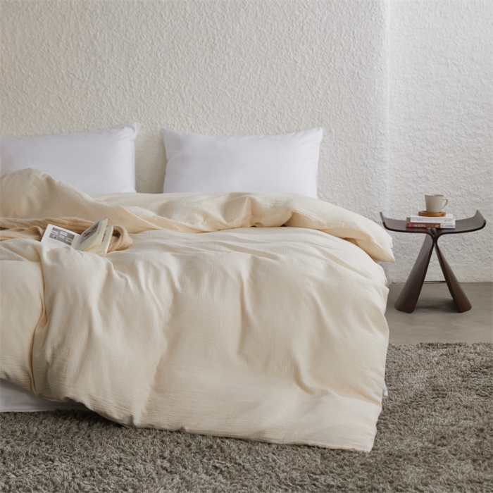 91家纺网 家纺一手货源 找家纺 安莱生活2024新款绉纱美拉德色纯色单品被套 芝士