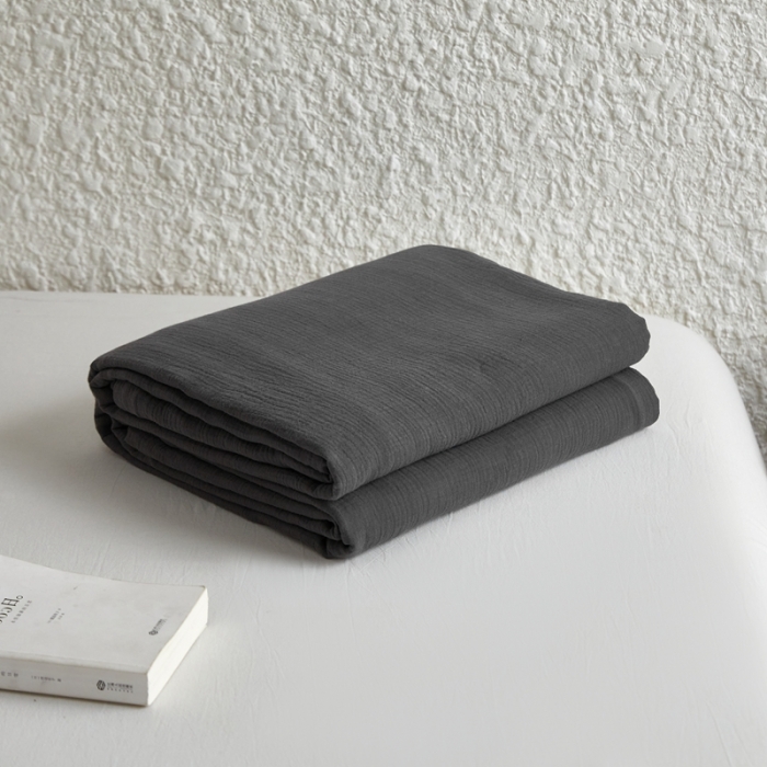 91家纺网 家纺一手货源 找家纺 安莱生活2024新款绉纱美拉德色纯色单品被套 黑巧