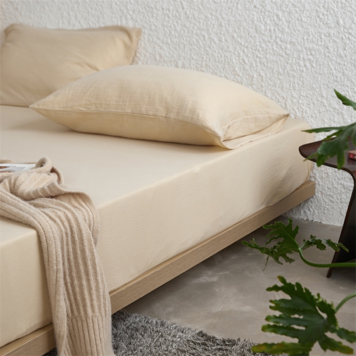 91家纺网 家纺一手货源 找家纺 （总）安莱生活 2024新款绉纱美拉德色纯色单品床笠