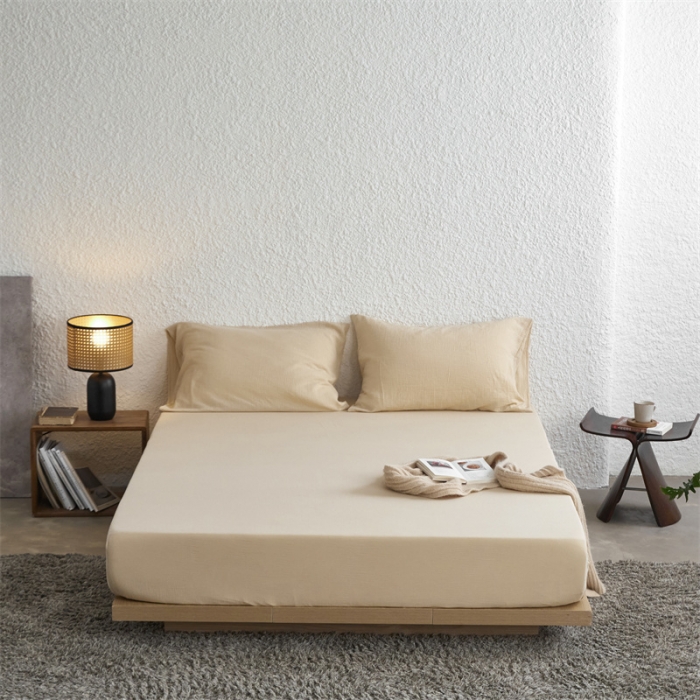 91家纺网 家纺一手货源 找家纺 （总）安莱生活 2024新款绉纱美拉德色纯色单品床笠