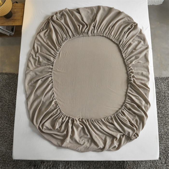 91家纺网 家纺一手货源 找家纺 安莱生活 2024新款绉纱美拉德色纯色单品床笠 伯爵