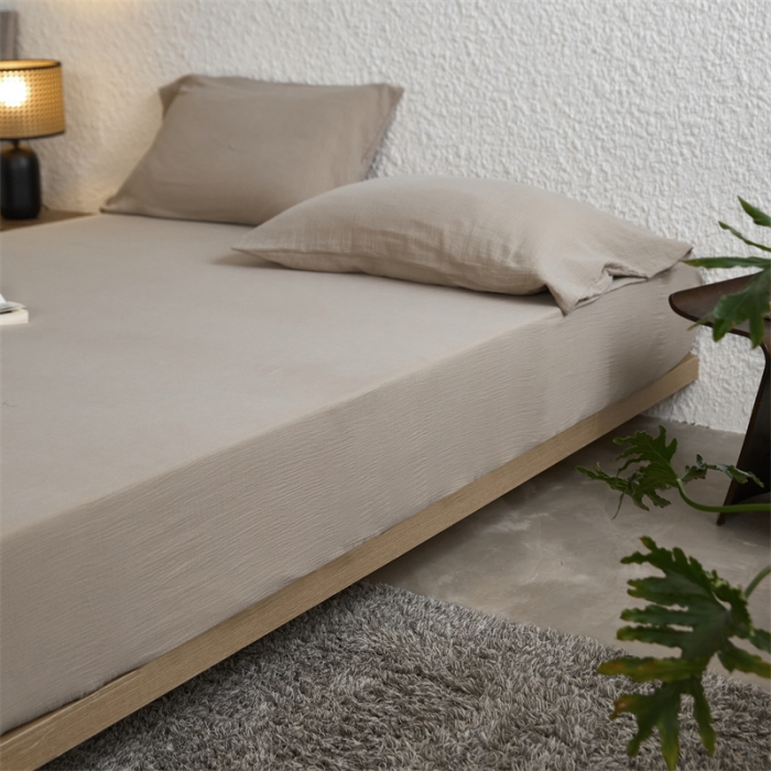 91家纺网 家纺一手货源 找家纺 安莱生活 2024新款绉纱美拉德色纯色单品床笠 伯爵