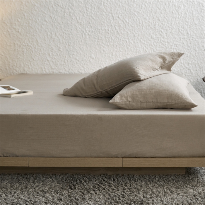 91家纺网 家纺一手货源 找家纺 安莱生活 2024新款绉纱美拉德色纯色单品床笠 伯爵