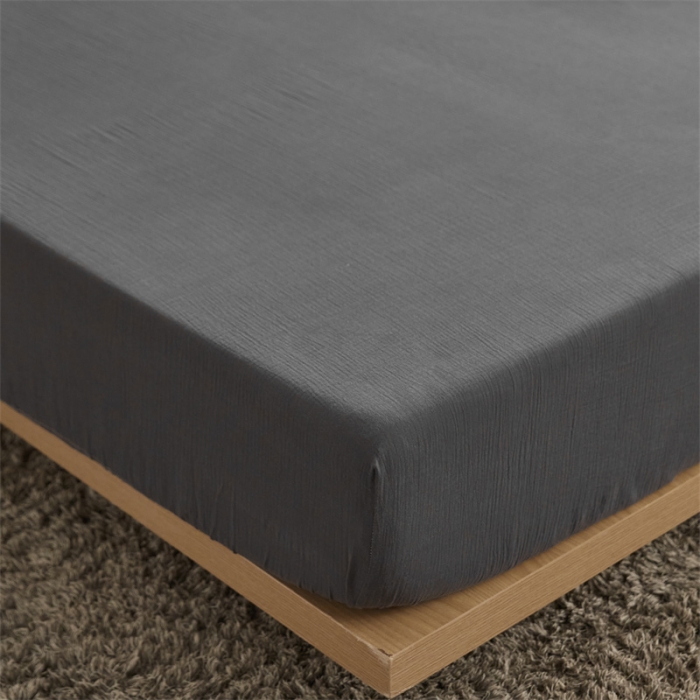 91家纺网 家纺一手货源 找家纺 安莱生活 2024新款绉纱美拉德色纯色单品床笠 黑巧