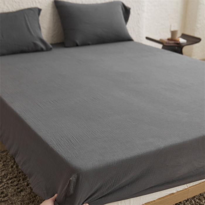 91家纺网 家纺一手货源 找家纺 安莱生活 2024新款绉纱美拉德色纯色单品床笠 黑巧