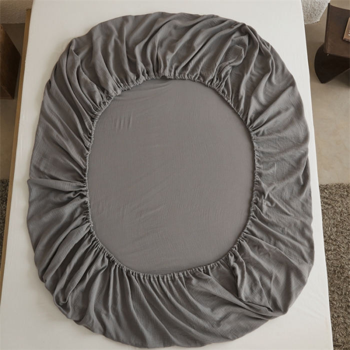 91家纺网 家纺一手货源 找家纺 安莱生活 2024新款绉纱美拉德色纯色单品床笠 水泥