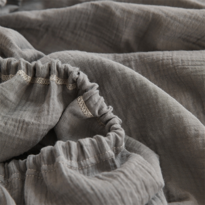 91家纺网 家纺一手货源 找家纺 安莱生活 2024新款绉纱美拉德色纯色单品床笠 水泥