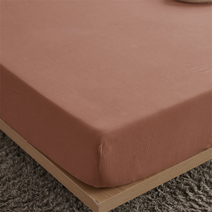 91家纺网 家纺一手货源 找家纺 安莱生活 2024新款绉纱美拉德色纯色单品床笠 太妃