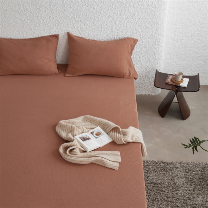 91家纺网 家纺一手货源 找家纺 安莱生活 2024新款绉纱美拉德色纯色单品床笠 太妃