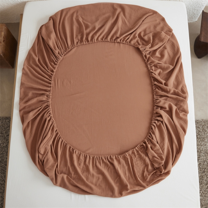 91家纺网 家纺一手货源 找家纺 安莱生活 2024新款绉纱美拉德色纯色单品床笠 太妃