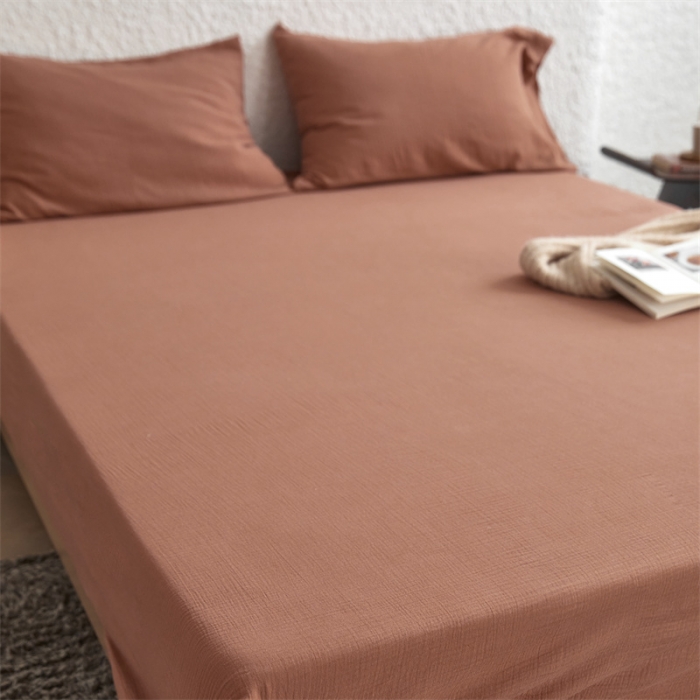 91家纺网 家纺一手货源 找家纺 安莱生活 2024新款绉纱美拉德色纯色单品床笠 太妃