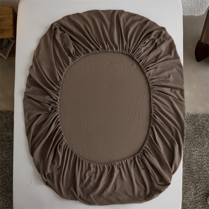 91家纺网 家纺一手货源 找家纺 安莱生活 2024新款绉纱美拉德色纯色单品床笠 糖棕