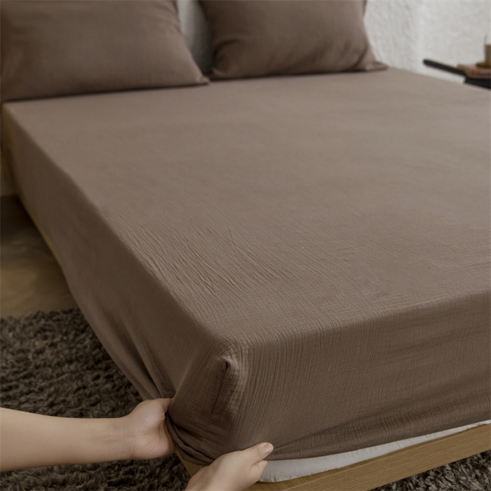 91家纺网 家纺一手货源 找家纺 安莱生活 2024新款绉纱美拉德色纯色单品床笠 糖棕