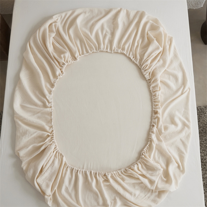 91家纺网 家纺一手货源 找家纺 安莱生活 2024新款绉纱美拉德色纯色单品床笠 芝士