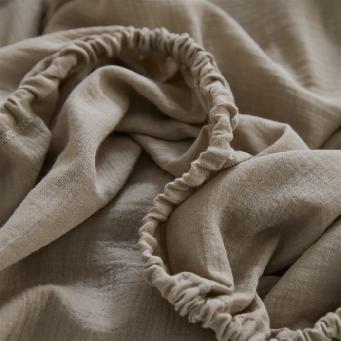 91家纺网 家纺一手货源 找家纺 安莱生活 2024新款绉纱美拉德色纯色单品床笠 伯爵