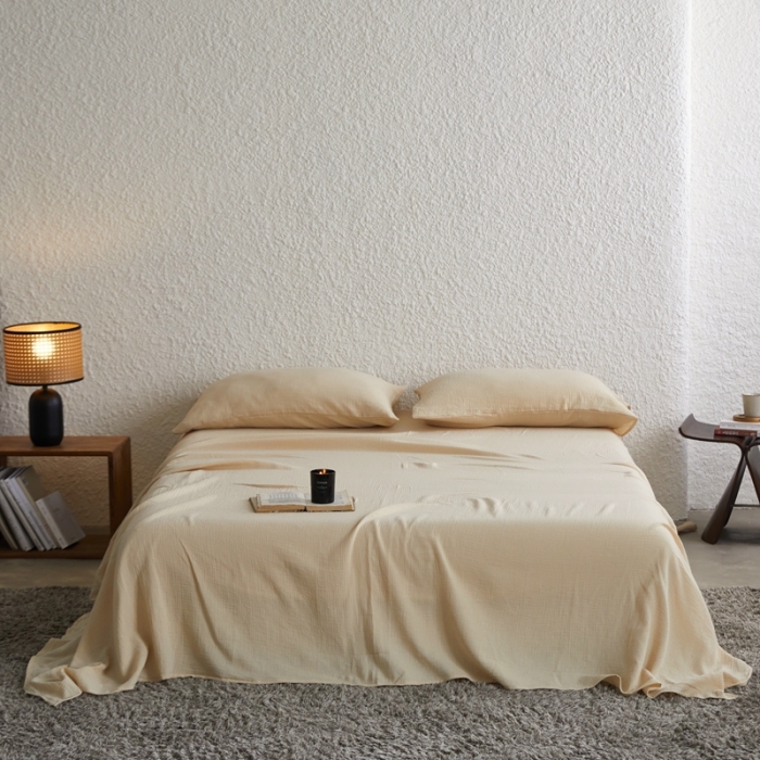 91家纺网 家纺一手货源 找家纺 （总）安莱生活2024新款绉纱美拉德色纯色单品床单