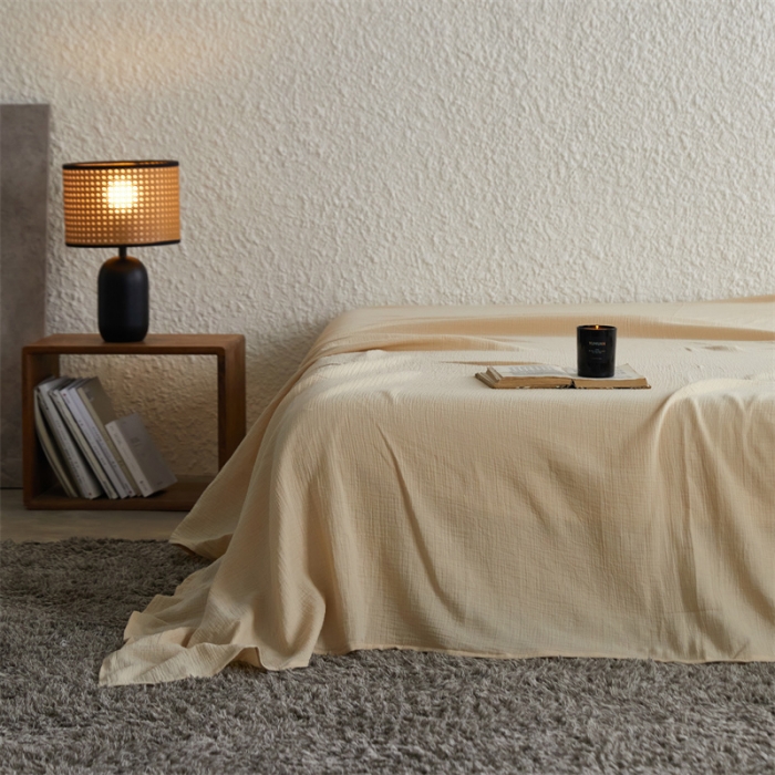 91家纺网 家纺一手货源 找家纺 安莱生活2024新款绉纱美拉德色纯色单品床单 曲奇