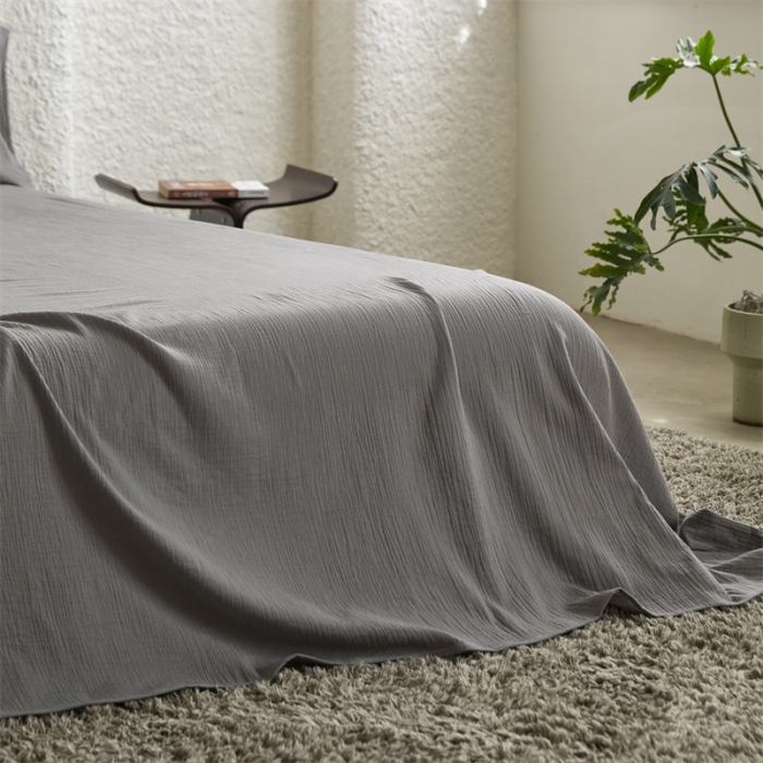 91家纺网 家纺一手货源 找家纺 安莱生活2024新款绉纱美拉德色纯色单品床单 水泥