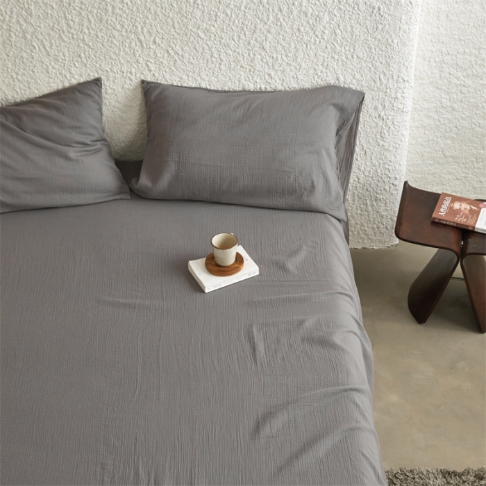 91家纺网 家纺一手货源 找家纺 安莱生活2024新款绉纱美拉德色纯色单品床单 水泥