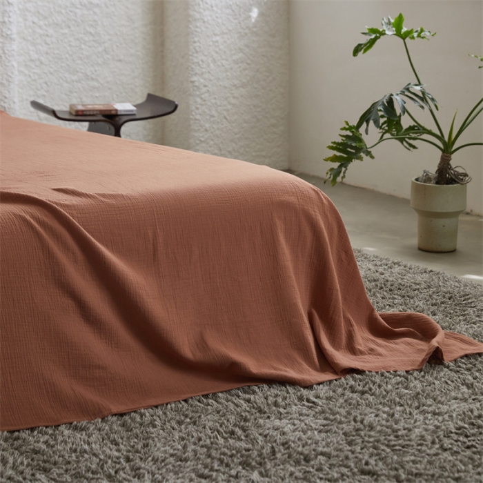 91家纺网 家纺一手货源 找家纺 安莱生活2024新款绉纱美拉德色纯色单品床单 太妃