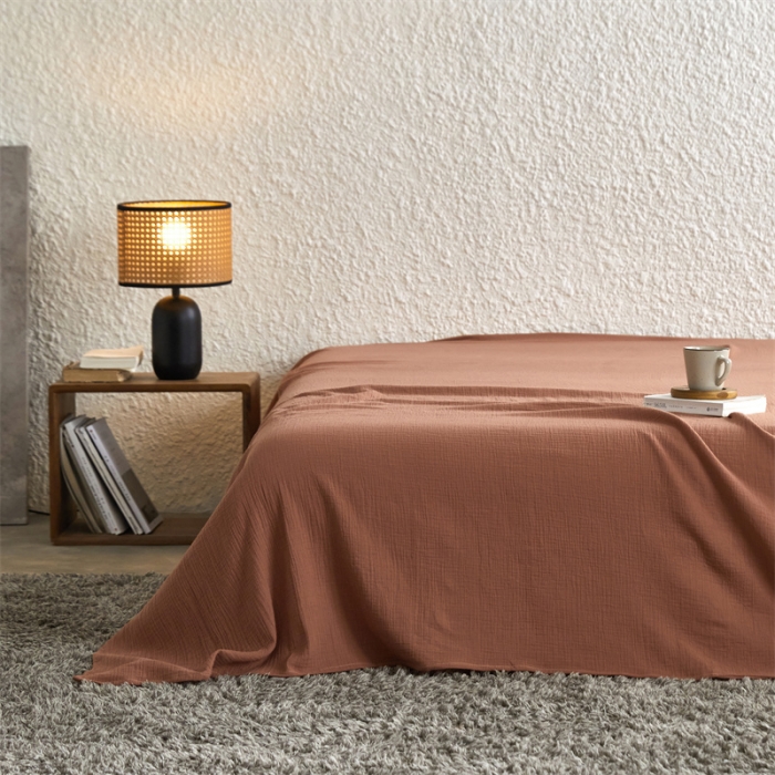 91家纺网 家纺一手货源 找家纺 安莱生活2024新款绉纱美拉德色纯色单品床单 太妃